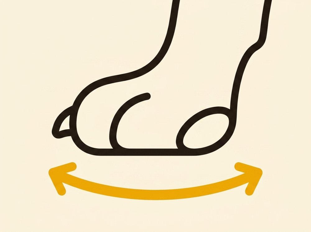 Diagram: dog paw in side profile, arrow measuring from nail tip to the back of the pad