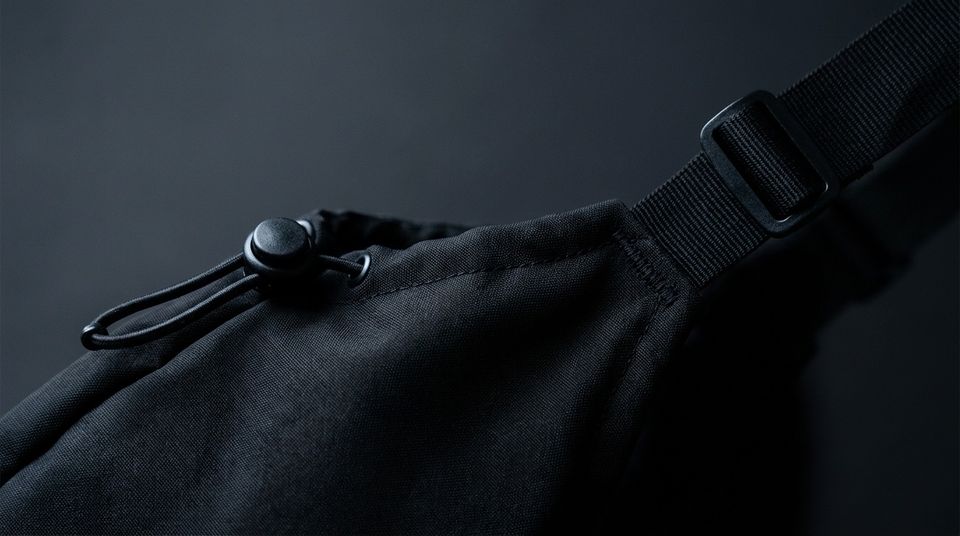 Close-up of the TundraFit cord-lock toggle and adjustable strap slider on the black boot cuff